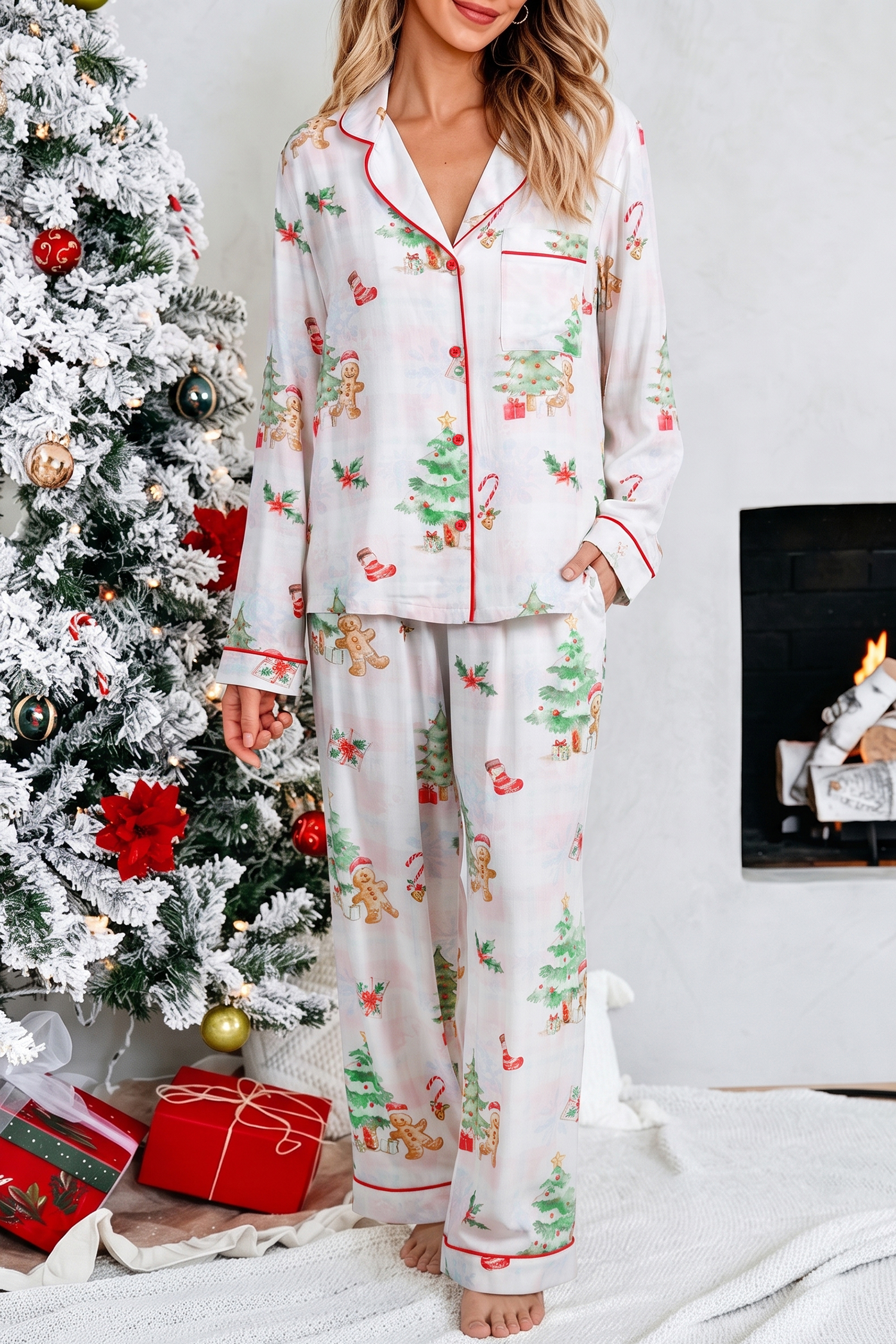 Women's 100% Viscose Pajama Set, Soft Long Sleeve Loungewear - Detail View 3