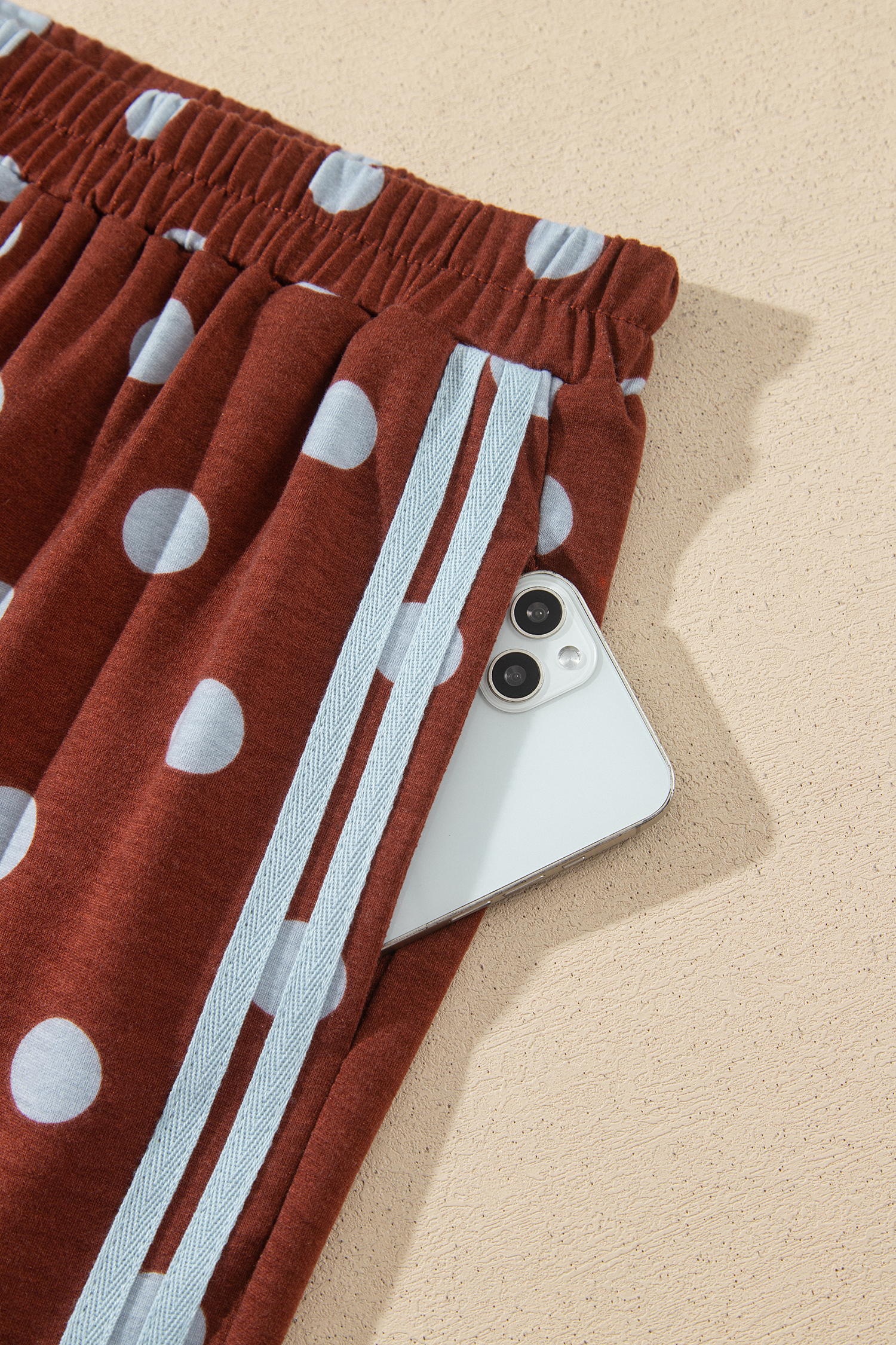 Chic Polka Dot Print Set, Long Sleeve Brown Tracksuit - Detail View 11