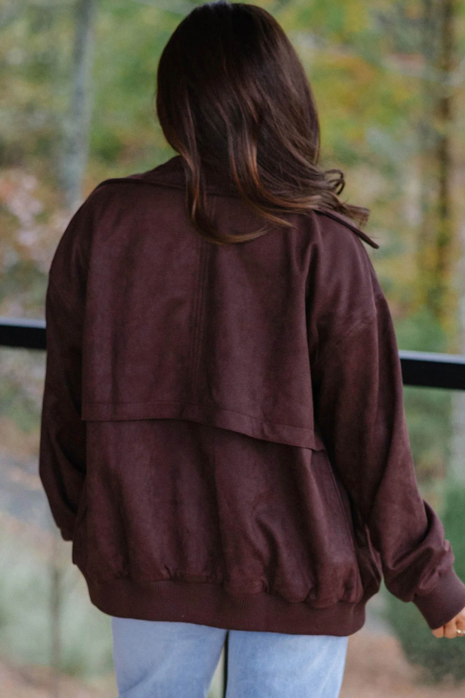 Chicory Coffee Women's Jacket, Solid Collar Bomber Style - Detail View 2