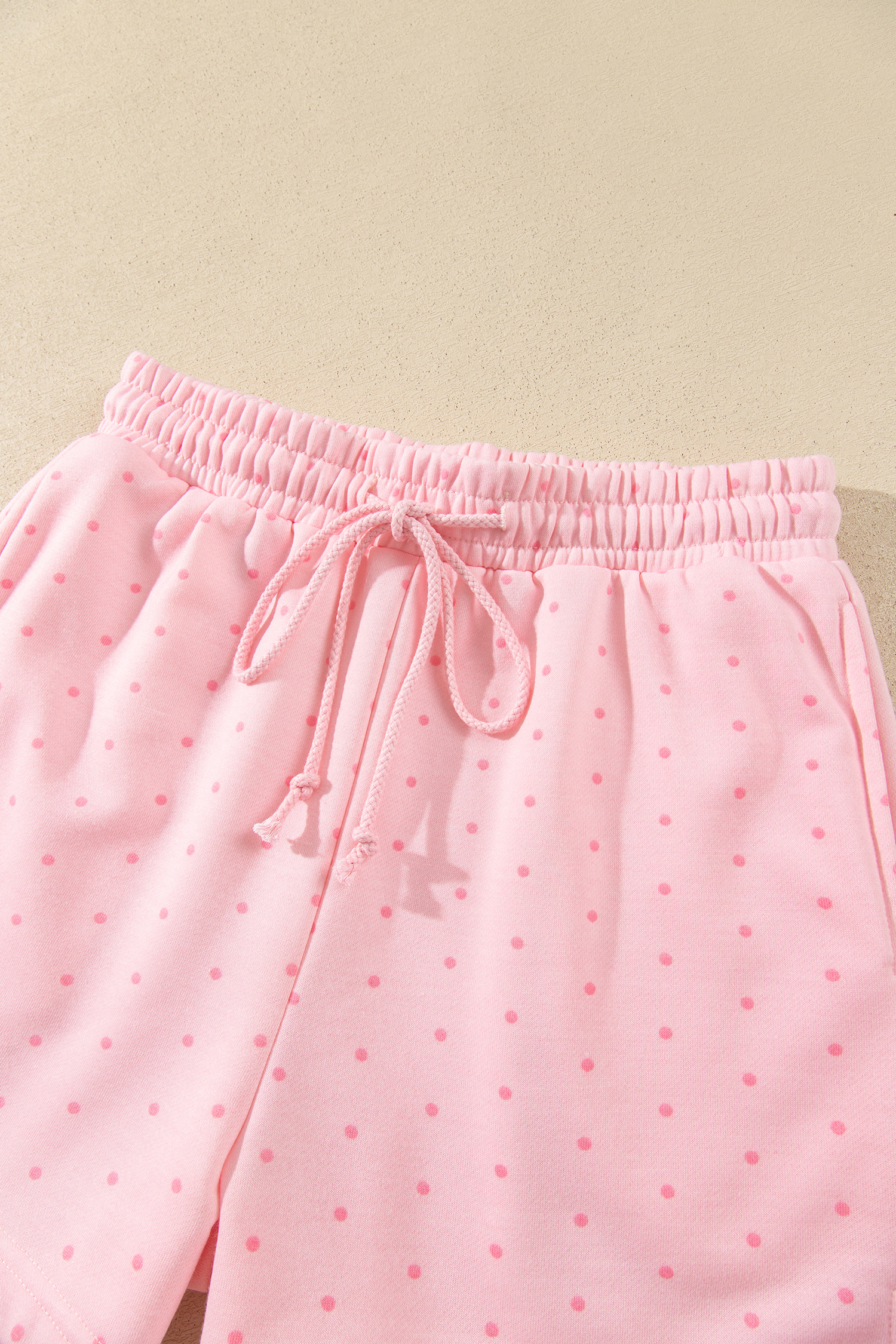 Women's Pink Polka Dot Hoodie Set, Casual Two Piece Outfit - Detail View 16