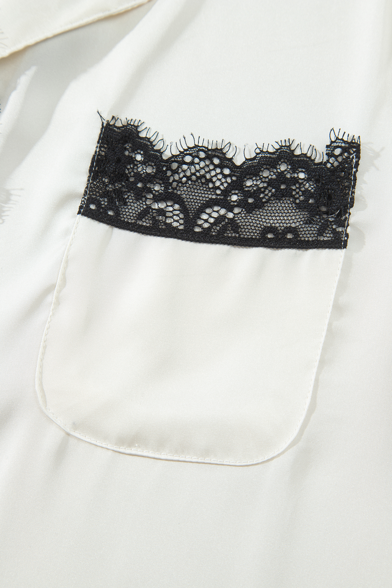 Women's Satin Pajama Set, Long Sleeve Lace Trim Sleepwear - Detail View 6