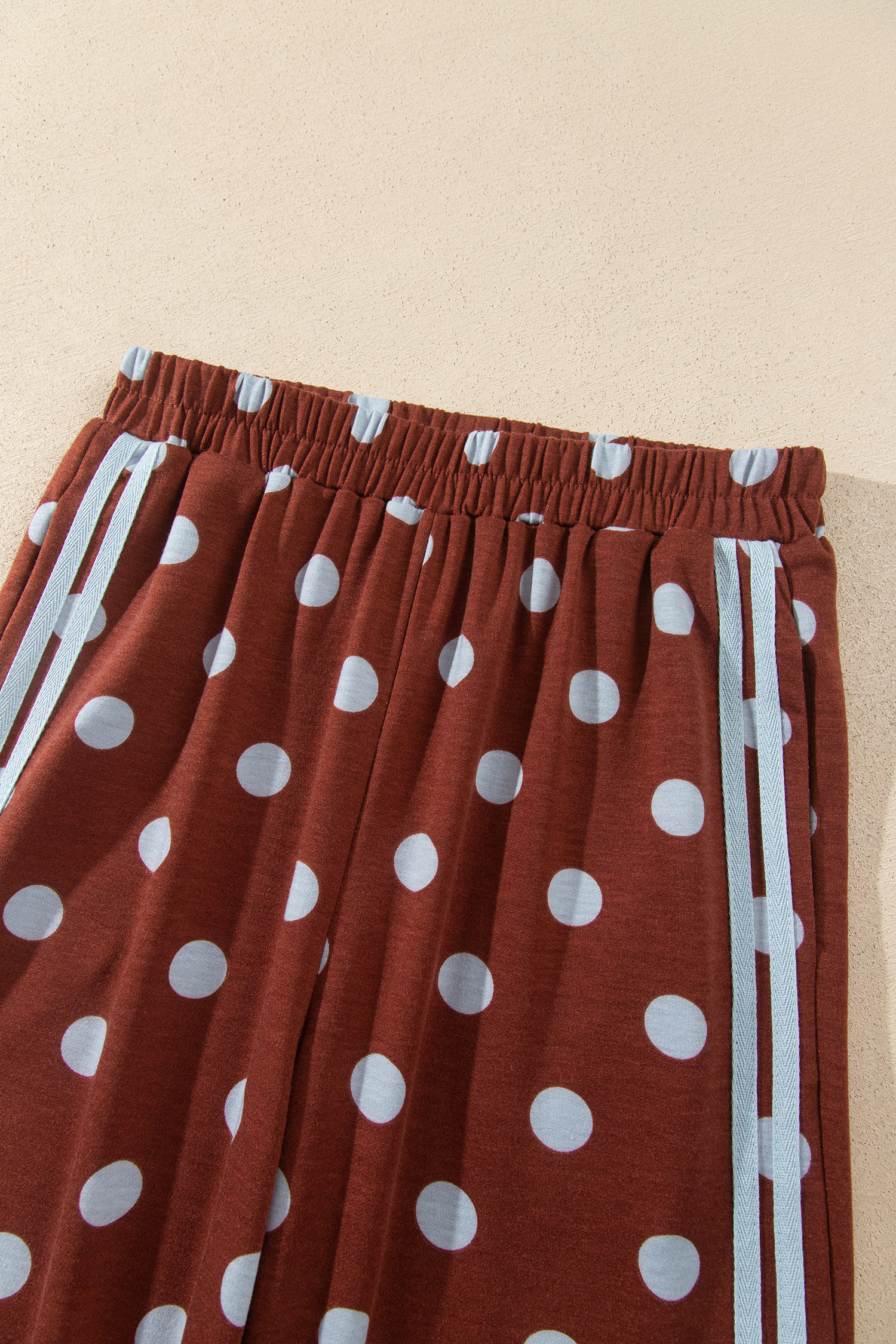 Women's Polka Dot Lounge Set, Casual Brown Two Piece - Detail View 10