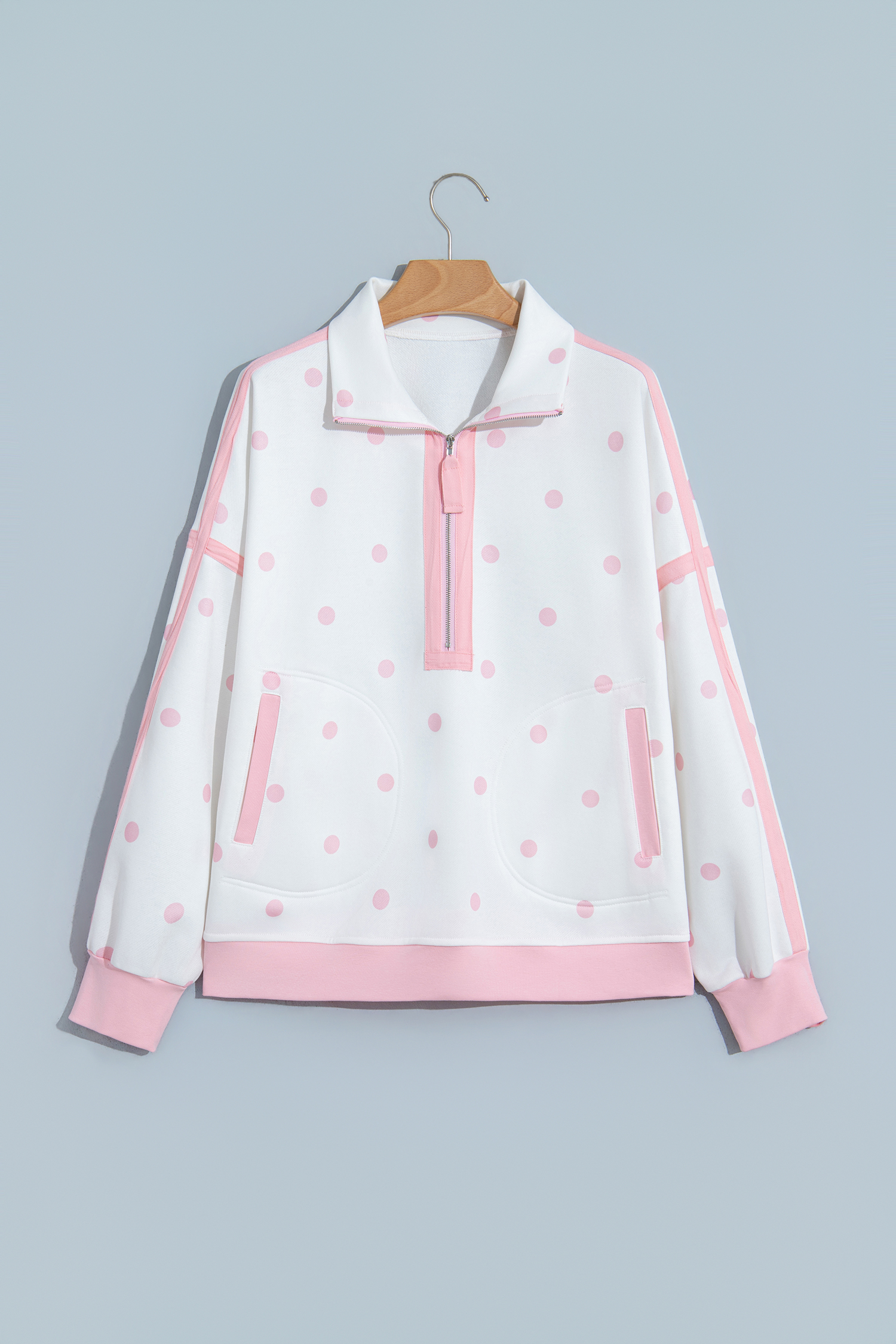Half Zip Polka Dot Sweatshirt, Long Sleeve Women's Autumn - Detail View 3