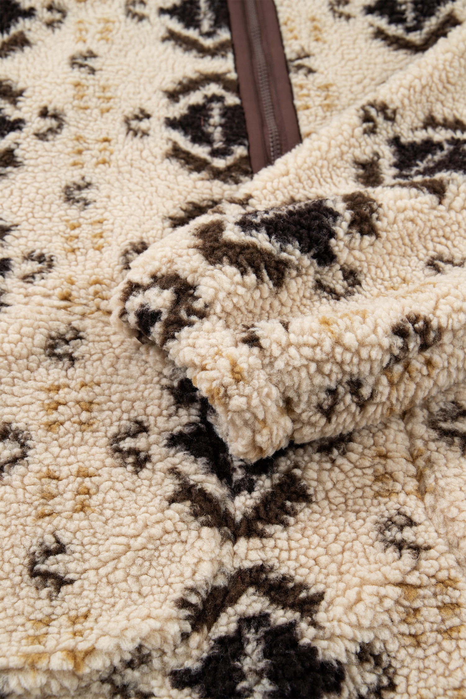Warm Sherpa Quarter Zip, Women's Khaki Geometric Pullover - Detail View 12