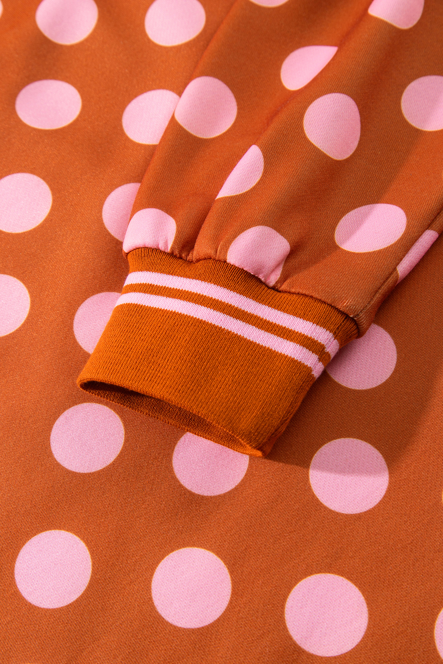 Women's Brown Polka Dot Sweatshirt, Casual Mock Neck Top - Detail View 7