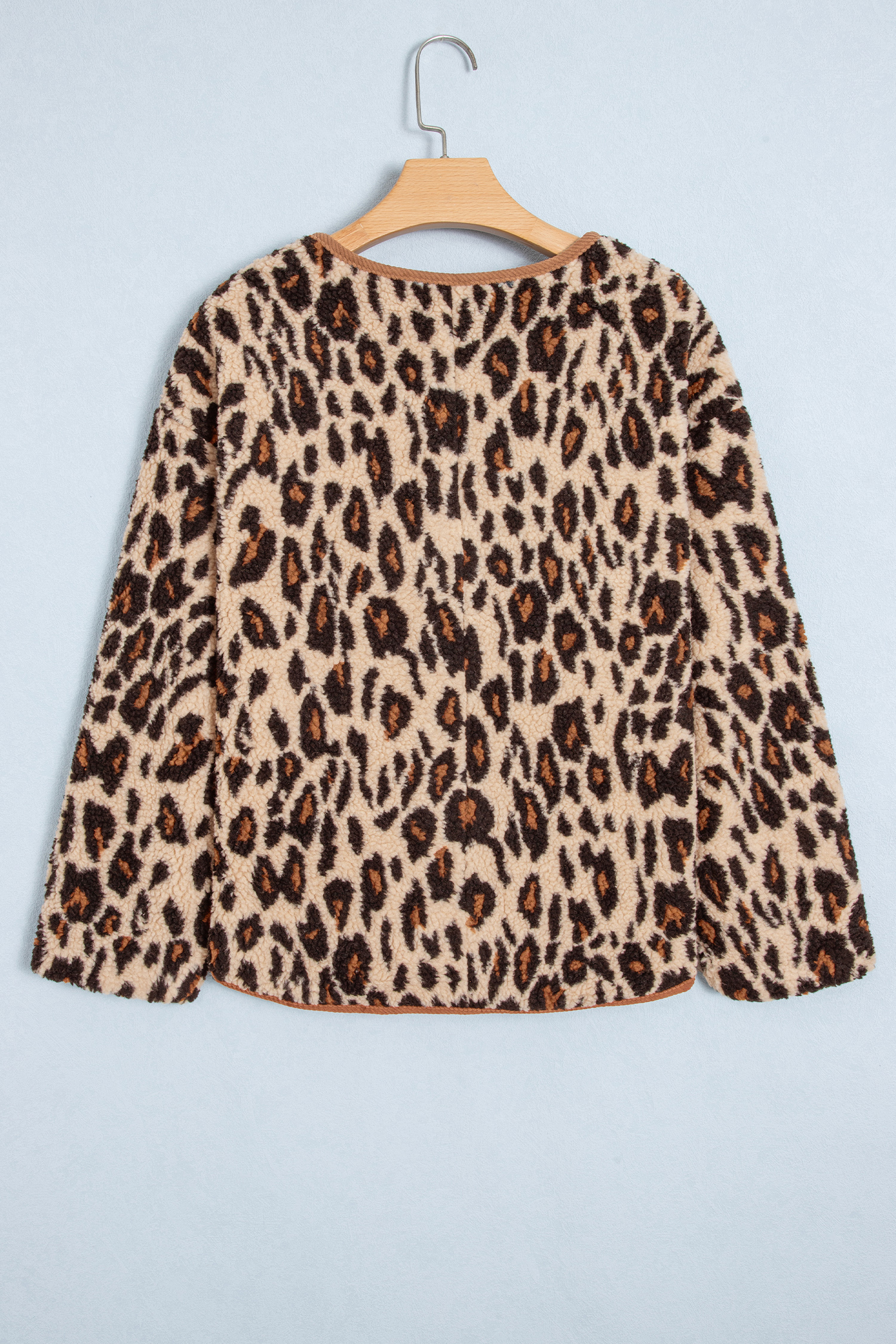 Women's Plush Leopard Print Jacket, Button Front Outerwear - Detail View 8