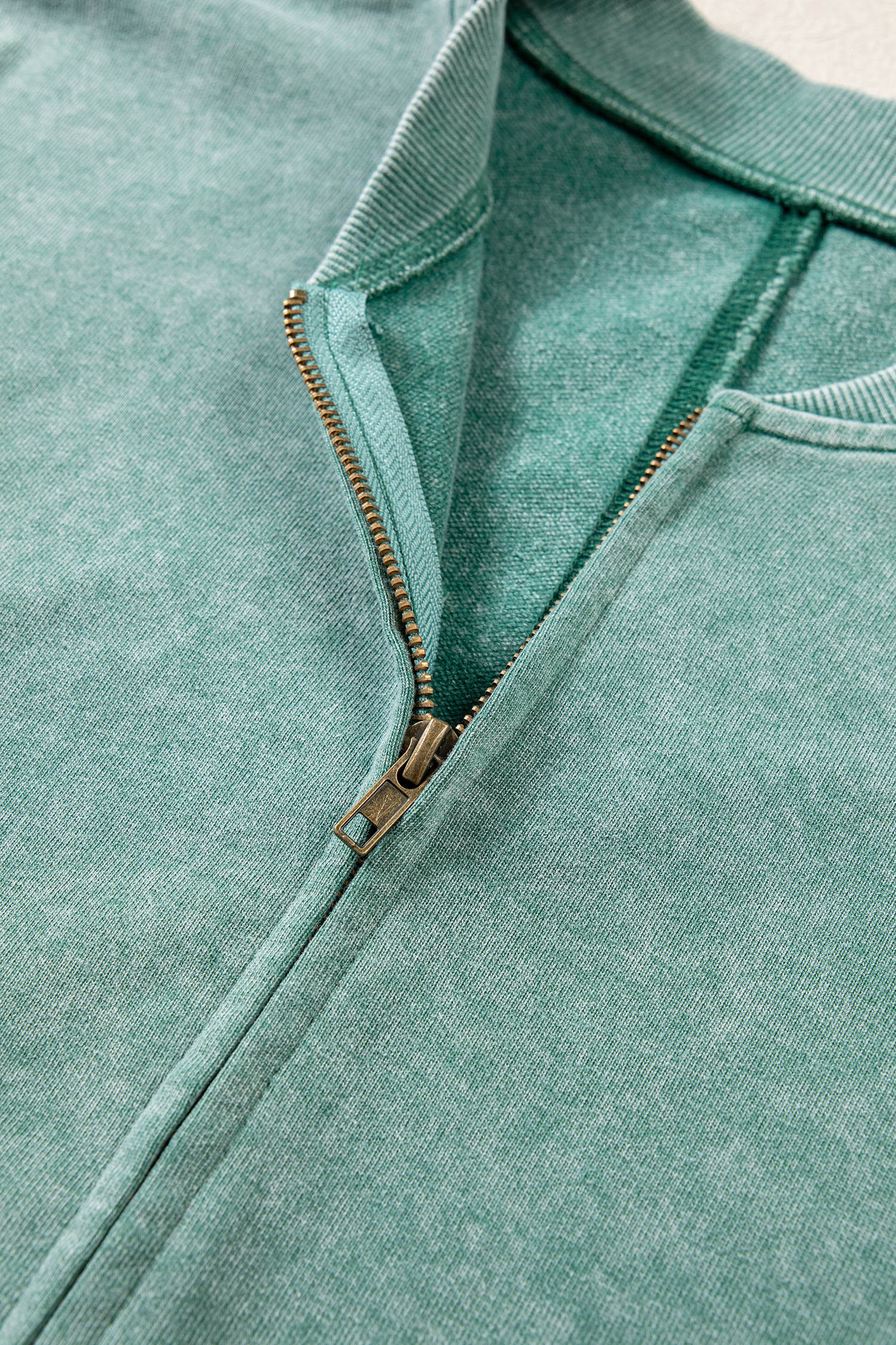 Washed Cotton Zip Jacket, Casual Women's Daily Sweatshirt - Detail View 10