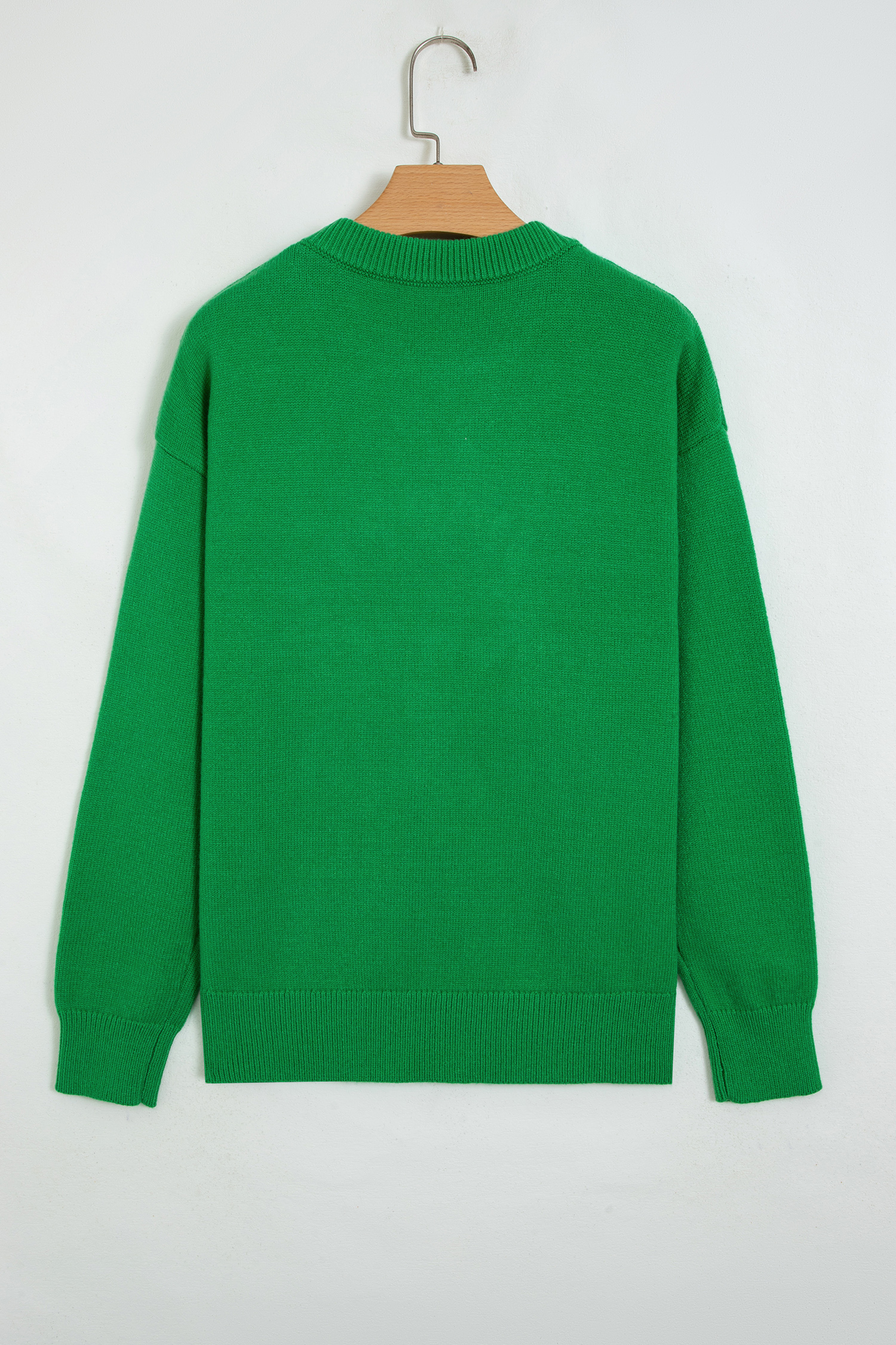 Green Patch Christmas Sweater, Women Casual Applique Knit - Detail View 8