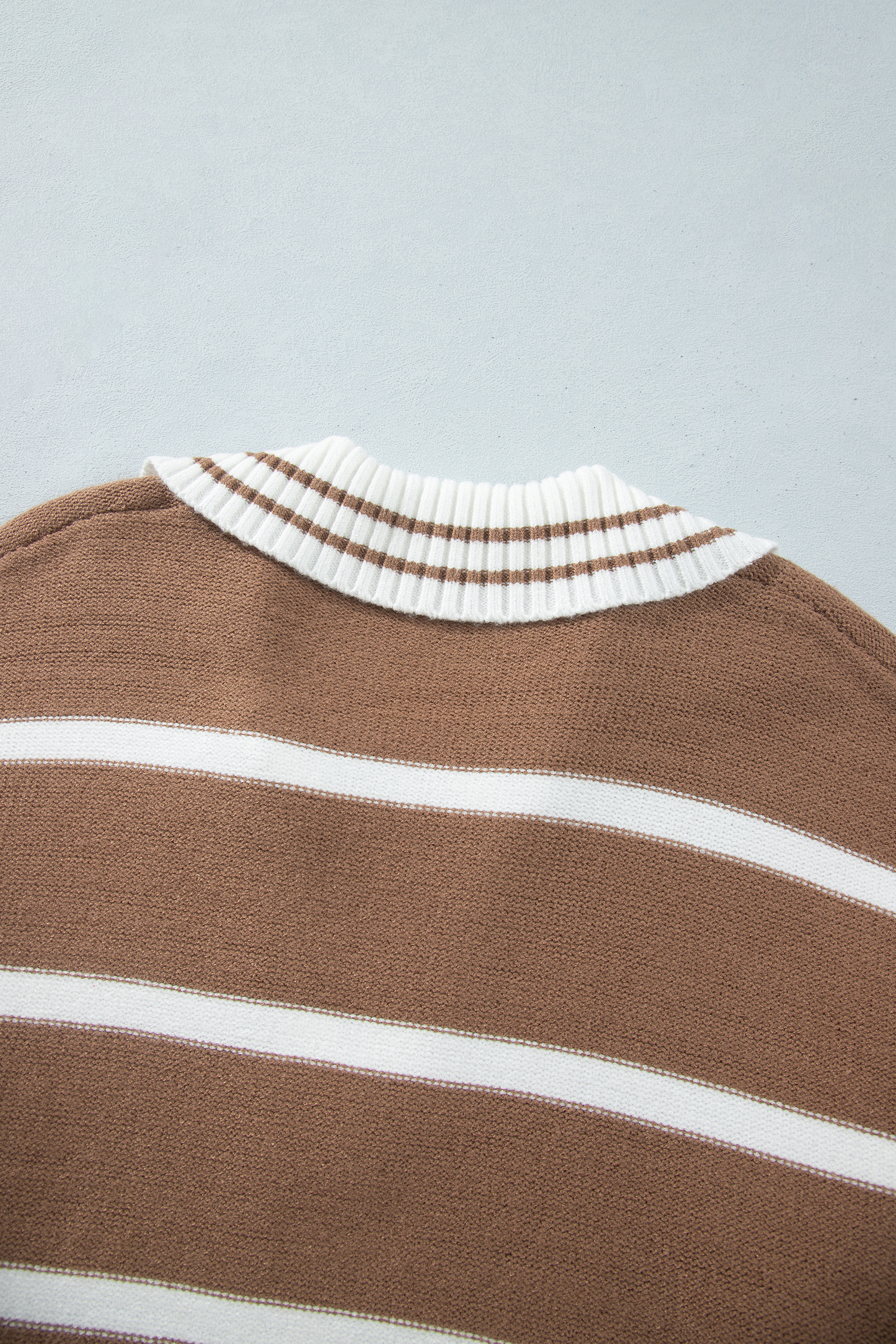 Women's Brown Stripe Sweater, Colorblock Knit Top - Detail View 11