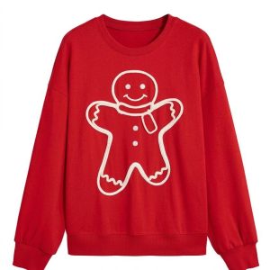 Women's Red Casual Sweatshirt, Loose Fit Christmas Top - Main View